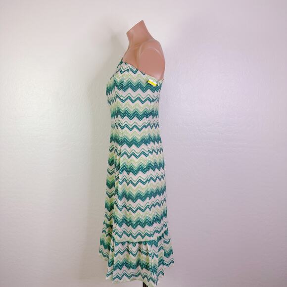Collective Concepts Chevron One Shoulder Puff Sleeve Dress White Green M NWT - Picture 7 of 12